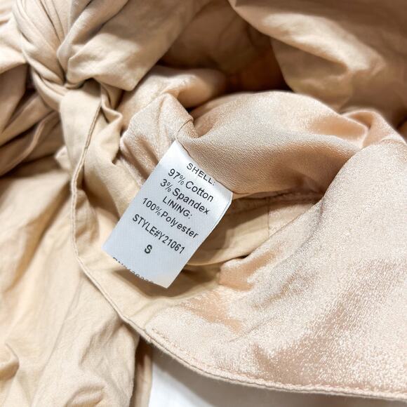 Do + Be Puff Sleeve Bow Back Poplin Top Beige Neutral Blouse Size Small EUC - Picture 7 of 7